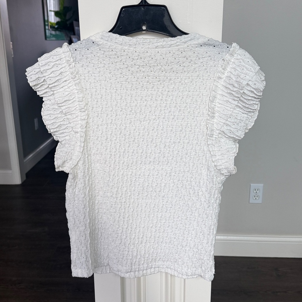 Atelier Women’s White Ruffle Sleeve Knit Top Large - Picture 6 of 7